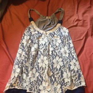 Lace front halter back tank top